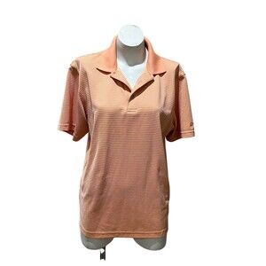 Cuvabera Mens Polo Shirt Size M Orange Striped Golf Short Sleeve Collared